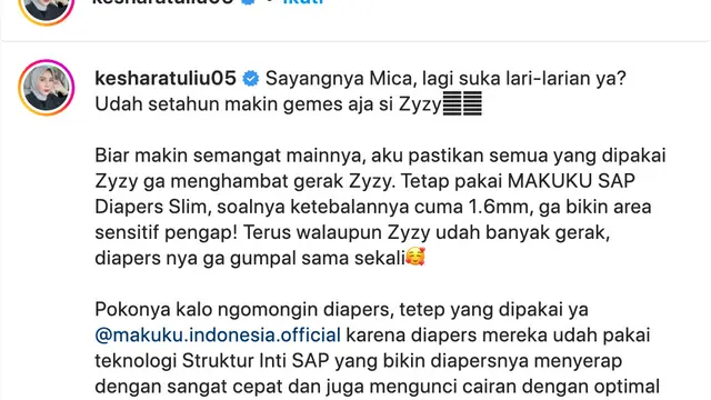 Unggahan Kesha Ratuliu. (Foto: Dok. Instagram @kesharatuliu05)