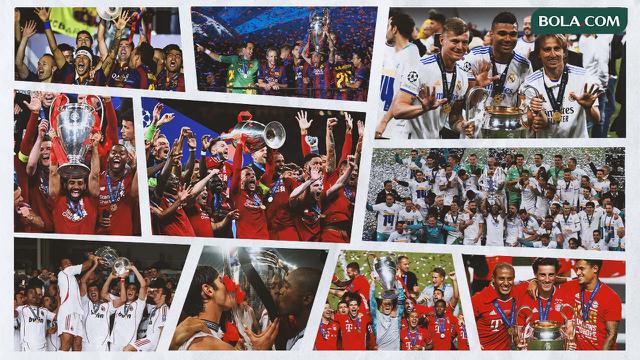 Kolase - Juara Liga Champions: Real Madrid, Bayern Munchen, AC Milan, Liverpool, Barcelona