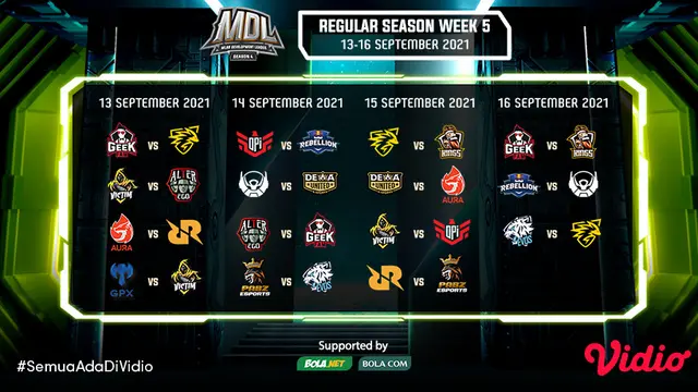 Jadwal dan live streaming pertandingan MDL Indonesia Season 4 Pekan Kelima di Vidio, 13-16 September 2021