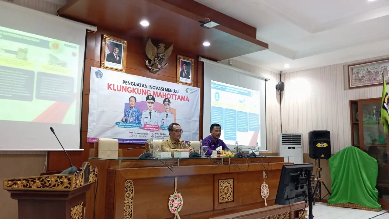 Kepala Badan Strategi Kebijakan Dalam Negeri (Badan Strategi Kebijakan Dalam Negeri/BSKDN) Yusharto Huntoyungo saat  menjadi narasumber dalam audiensi Pemerintah Kabupaten Klungkung, Provinsi Bali. (Istimewa)