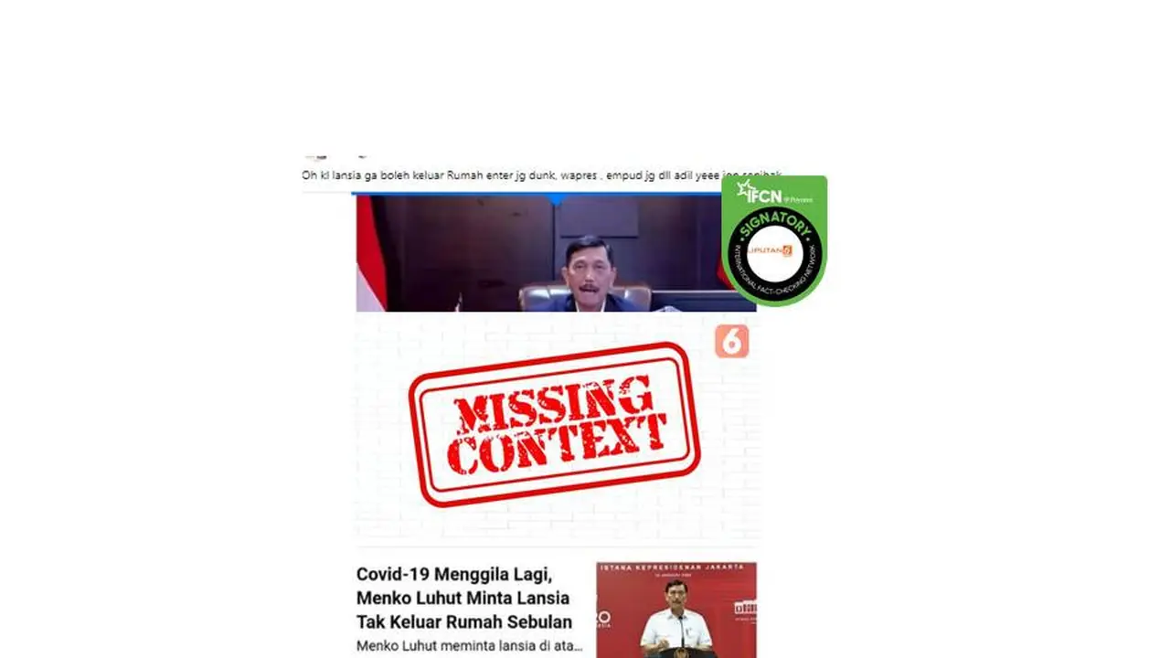 Cek Fakta Menko Luhut larang lansia keluar rumah sebulan ke depan