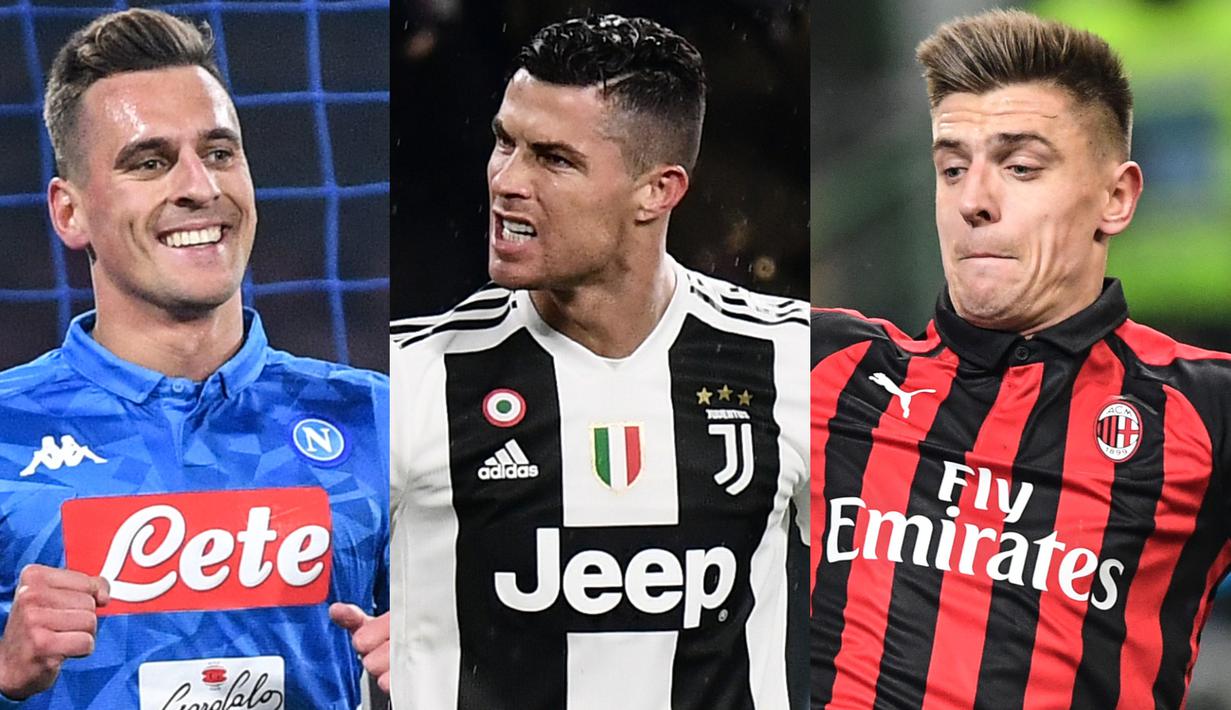 Mega Bintang Cristiano Ronaldo kembali memuncaki peraih top scorer Serie A usai mencetak dua gol usai ditahan imbang Parma FC 3-3. Raihan terbeut membuatnya berselisih satu gol saja dari Quagliarella (Kolase Foto AFP)