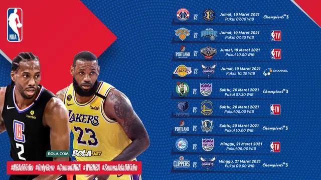 Jadwal NBA 2020/2021 pekan ke-13 di Vidio