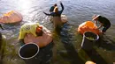 Anggota klub Pacific Giant Vegetable Growers melubangi labu raksasa mereka untuk dilombakan selama West Coast Giant Pumpkin Regatta di Tualatin, Oregon, Amerika Serikat pada 16 Oktober 2022. Mereka mengeluarkan isi labu untuk menjadi ruang kecil dan benihnya akan disimpan untuk ditanam lagi oleh para petani. (Photo by Wesley Lapointe / AFP)