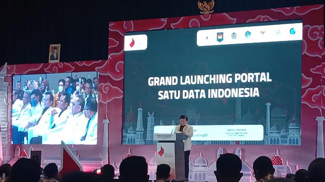 Menteri PPN/Kepala Bappenas Suharso Monoarfa dalam Grand Launching Portal Satu Data Indonesia di The Westin Jakarta, Jumat (23/12/2022). Di acara ini Suharso menyoroti polemik data beras.