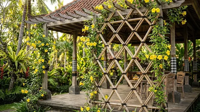 Susunan Tiang Bambu Silang untuk Tanaman Rambat