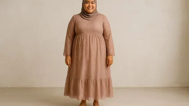 Model Dress Brokat untuk Orang Gemuk dan Pendek Berhijab/Ilustrasi gambar AI