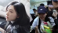 Kim Ji Won dikerubungi para penggemarnya di Bandara Incheon. (Kolase Instragram @highziumstudio dan Youtube Dispatch)