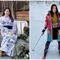 Via Vallen main ski di salju dan cantik pakai kimono saat berada di Jepang. (Sumber: Instagram/@viavallen)