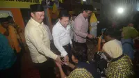 Nuswon Wahid, Setnov, dan Djarot menghadiri pengajian di Kecamatan Jagakarsa, Jakarta Selatan. (Liputan6.com/Devira Prastiwi)