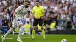 Real Madrid ditahan imbang 1-1 oleh Athletic Bilbao pada pekan ke-38 Liga Spanyol. Laga ini sekaligus perpisahan Karim Benzema bersama Real Madrid. (AP Photo/Bernat Armangue)