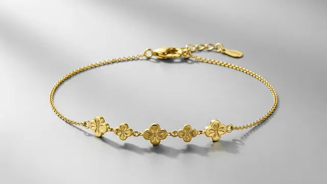 Gelang Emas Motif Bunga Mini yang Minimalis
