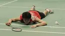Tunggal putra Jepang, Sakai Kazumasa, mengalahkan tunggal putra India, Prannoy H.S, pada laga semifinal Indonesia Open 2017 di JCC, Sabtu, (17/6/2017). Sakai menang 17-21 28-26 21-18. (Bola.com/M Iqbal Ichsan)