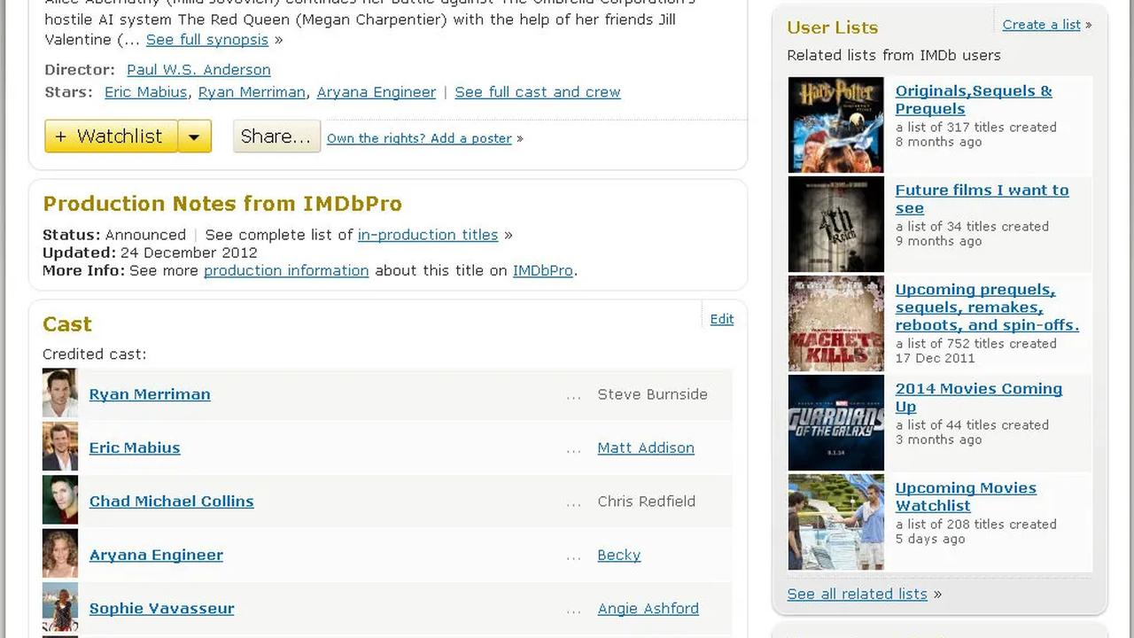 Nama Cinta tercantum sebagai tokoh Ashley Graham di IMDB.