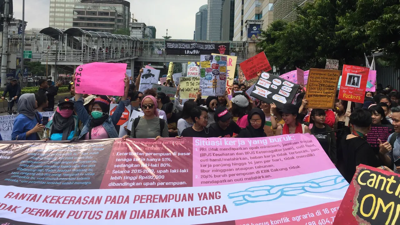 Aksi di Hari Perempuan Internasional, Jakarta, Minggu (8/3/2020)