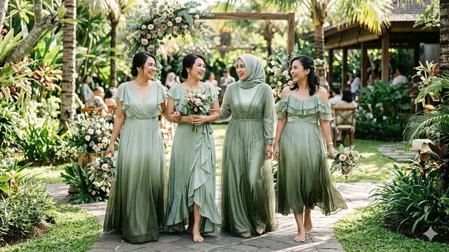 Model Baju Bridesmaid Gradasi (Foto: Gemini AI)