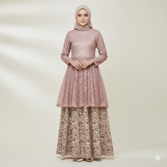 Gamis A-Line High-Waist Kombinasi Brokat (Gemini AI)