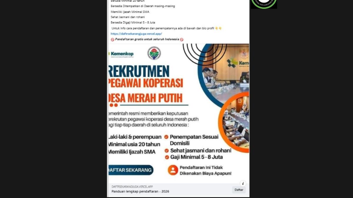 Cek Fakta: Hoaks Link Pendaftaran Pegawai Koperasi Desa Merah Putih Gaji Rp 8 Juta