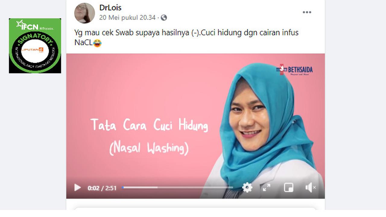 Klaim video mencuci hidung dengan cairan infus agar hasil swab tes negatif