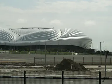 Pemandangan Stadion Al Janoub di Doha, Qatar, Senin (16/12/2019). Stadion Al Janoub merupakan satu dari delapan stadion yang digunakan pada Piala Dunia 2022. (AP Photo/Hassan Ammar)