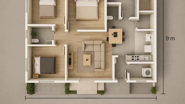 Ide Denah Rumah 9x9 Minimalis Sederhana