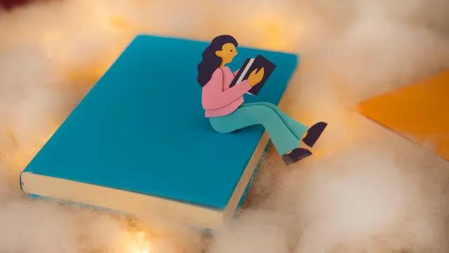 Ilustrasi membaca buku, belajar, teks editorial