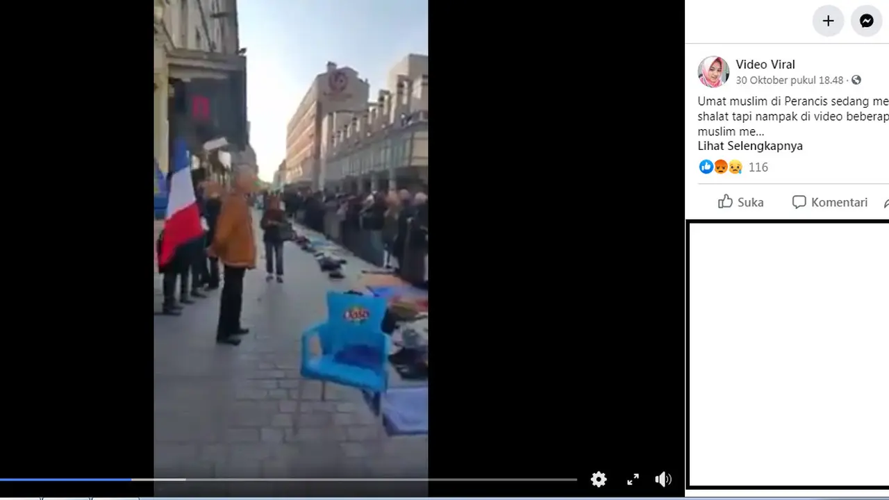 Video itu menggambarkan sejumlah orang memegang Bendera Prancis sedang bernyanyi di depan umat Muslim yang melaksanakan salat berjamaah