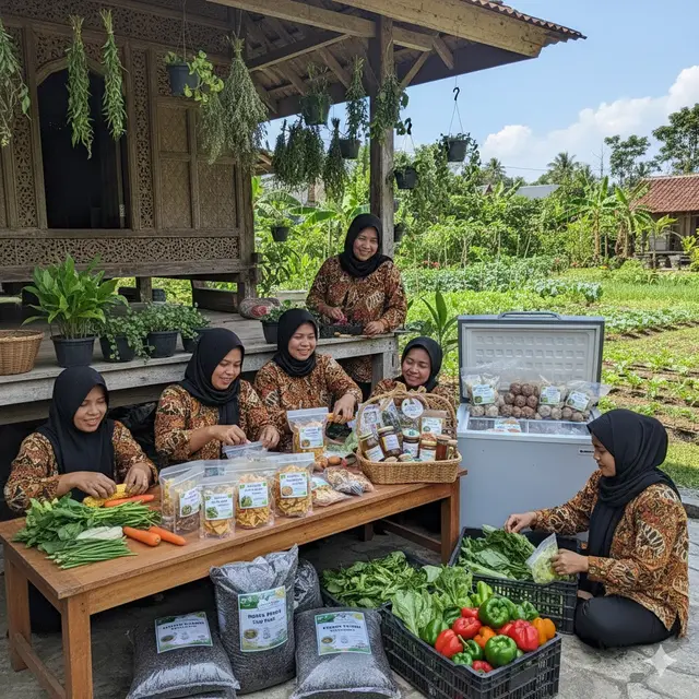 Ibu anggota Kelompok Wanita Tani berjualan (Gemini AI)