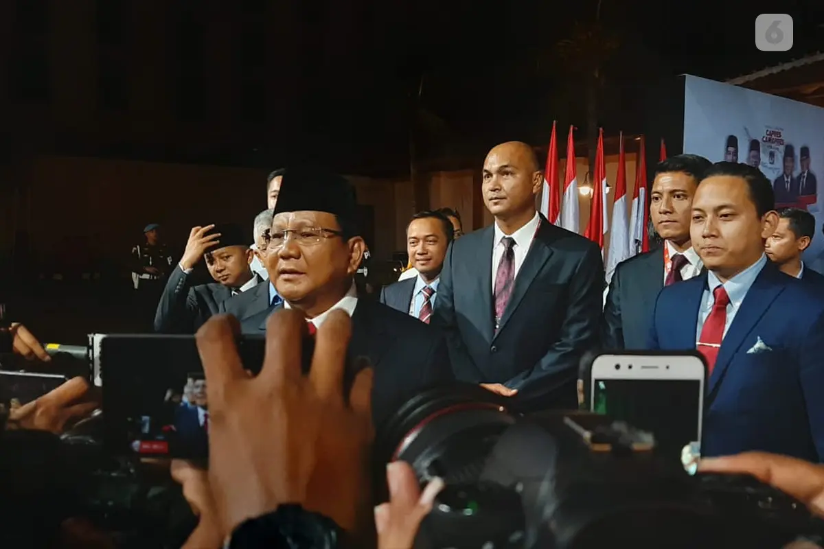 Calon Presiden nomor urut 02 Prabowo Subianto di lokasi debat pamungkas Pilpres 2019. (Liputan6.com/Yopi Makdori)