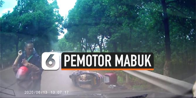 VIDEO: Mabuk, Pemotor Malah Joget Setelah Tergelincir dan Tertabrak Mobil