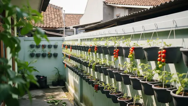 Kebun Buah Gantung di Tembok Model Pot Gantung Horizontal