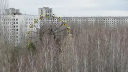 Pemandangan kota Pripyat dekat pembangkit listrik tenaga nuklir Chernobyl di Ukraina, (23/3). Bencana nuklir ini dianggap sebagai kecelakaan nuklir terburuk sepanjang sejarah. (REUTERS / Gleb Garanich)