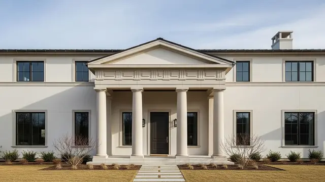 Tampak Depan Rumah Klasik Modern dengan Pilar Sederhana
