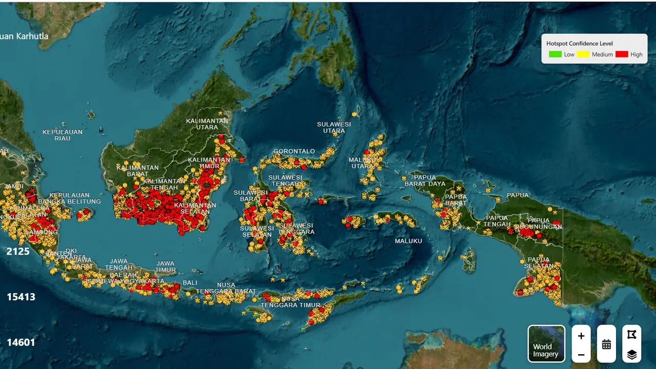 Sebaran titik api karhutla hari ini