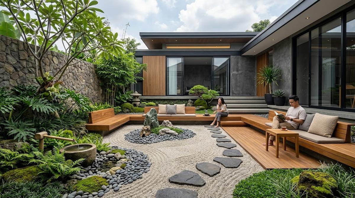 Desain Taman Kering Gaya Zen Modern untuk Rumah Minimalis/AI Generated
