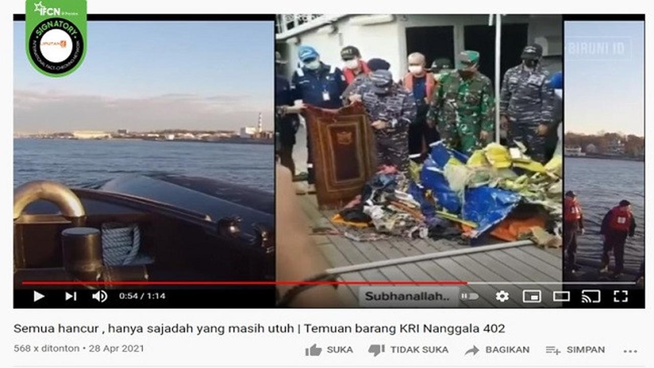 Gambar Tangkapan Layar Video yang Diklaim Sajadah Milik Awak KRI Nanggala 402 Ditemukan Masih Utuh (sumber: YouTube)