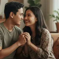 Ilustrasi pasangan yang sedang menerapkan love language words of affirmation. Foto: Gemini