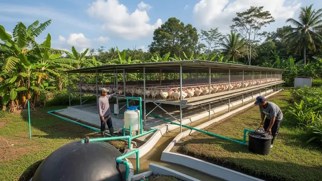 desain kandang ayam yang menghasilkan biogas skala kecil