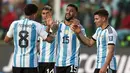 Tiga gol Argentina dicetak oleh Enzo Fernendez pada menit ke-31, Nicolas Tagliafico pada menit ke-42, dan Nicolas Gonzalez pada menit ke-83. (AP Photo/Gaston Brito)