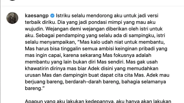 Unggahan Kaesang Pangarep. (Foto: Dok. Instagram @kaesangp)
