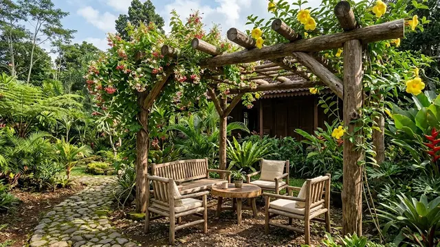 Inspirasi Pergola Kayu yang Cocok Ditanami Tanaman Rambat
