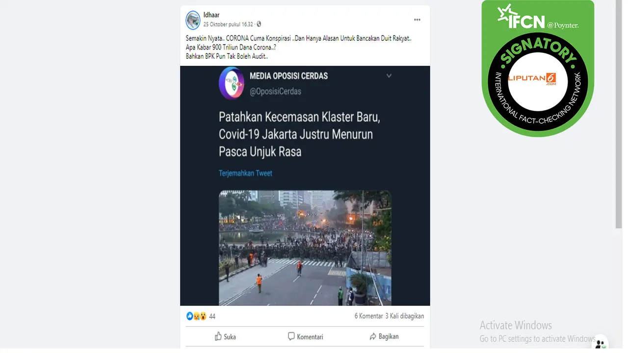 Hoaks tidak ada klaster di unjuk rasa covid-19 cuma konspirasi
