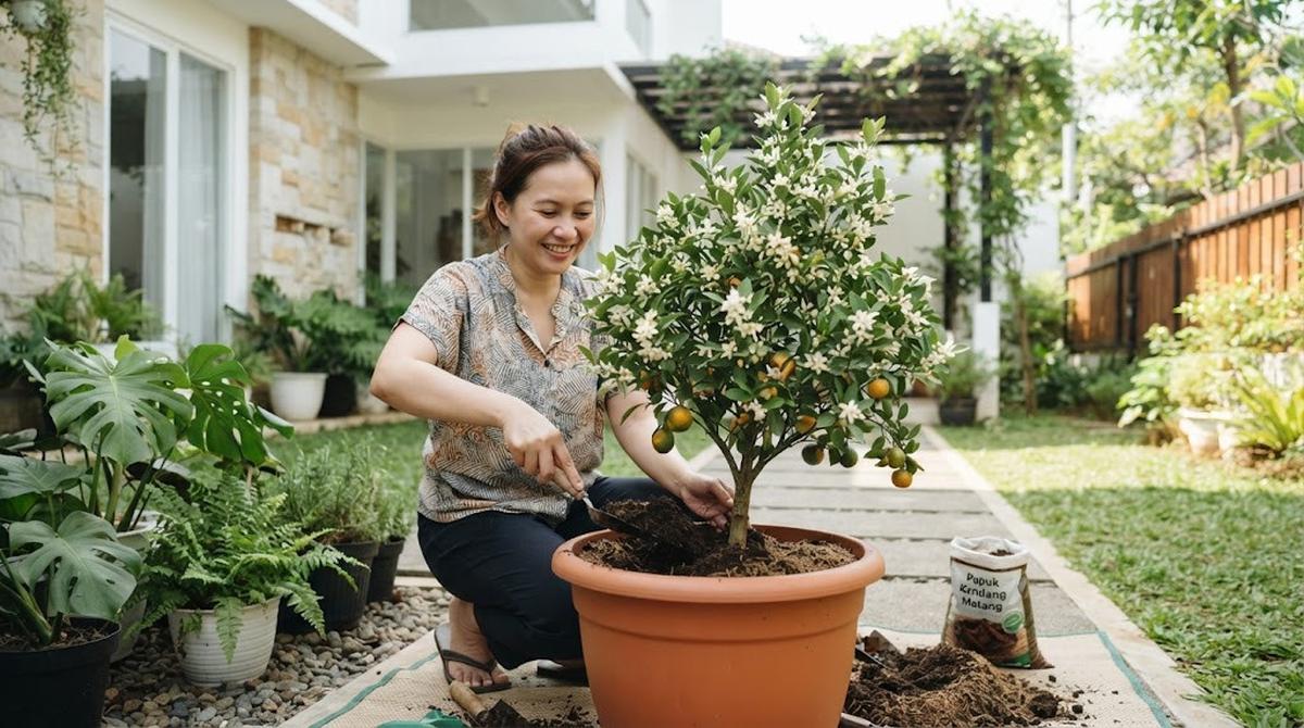 Membuat Tanaman Jeruk dalam Pot Cepat Mengeluarkan Bunga dan Buah