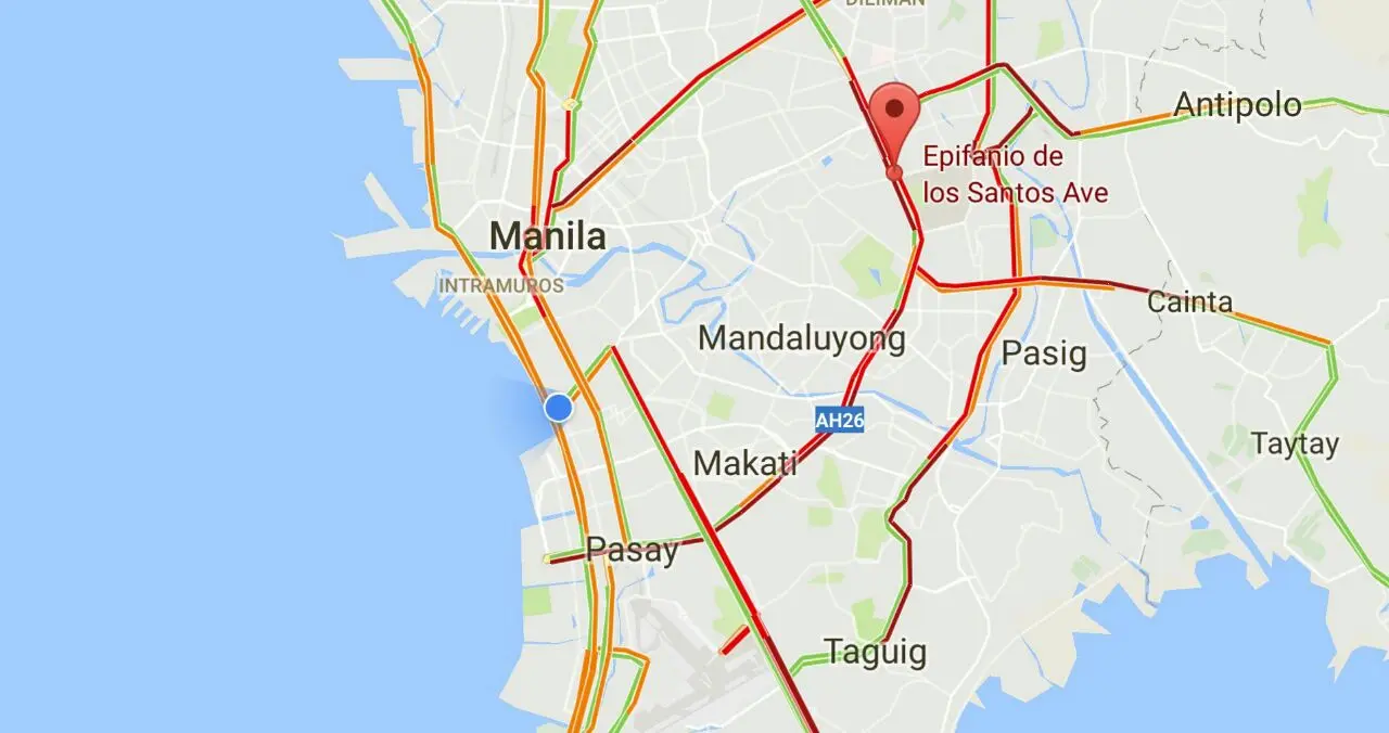 Kemacetan jalanan di Manila dipantau dari Google Maps (Liputan6.com/Citra Dewi)