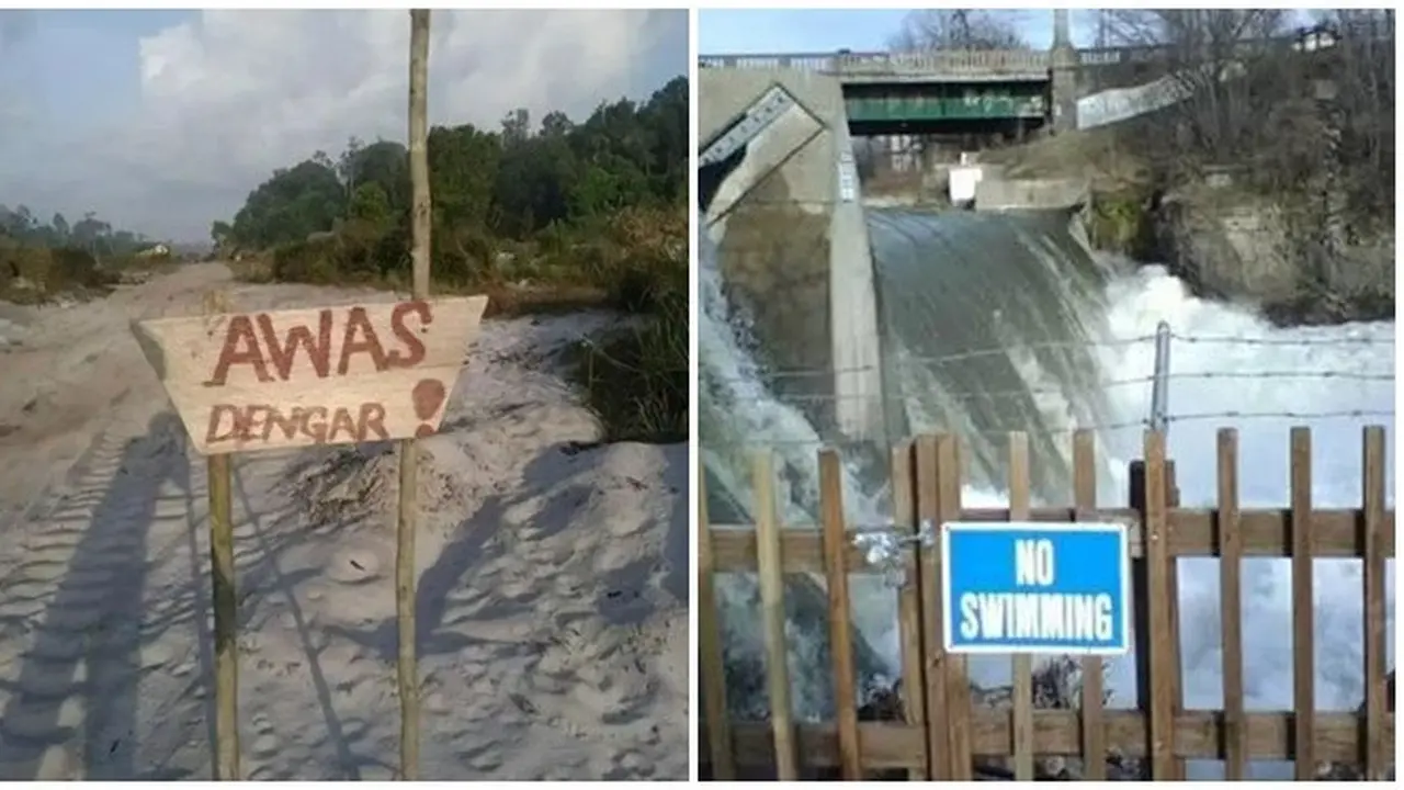 6 Potret Peringatan Nyeleneh di Tempat Bahaya Ini Bikin Bingung