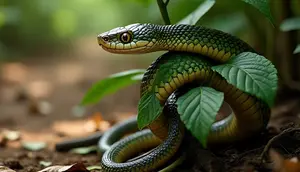 Ular berkamuflase di tanaman. ©Ilustrasi MetaAI