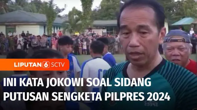 Jelang putusan Mahkamah Konstitusi, Presiden Joko Widodo bermain bola kaki dengan anak-anak SSB Gorontalo. Namun, Presiden Jokowi sempat memberikan tanggapannya soal sidang putusan sengketa pilpres yang sebentar lagi akan digelar.