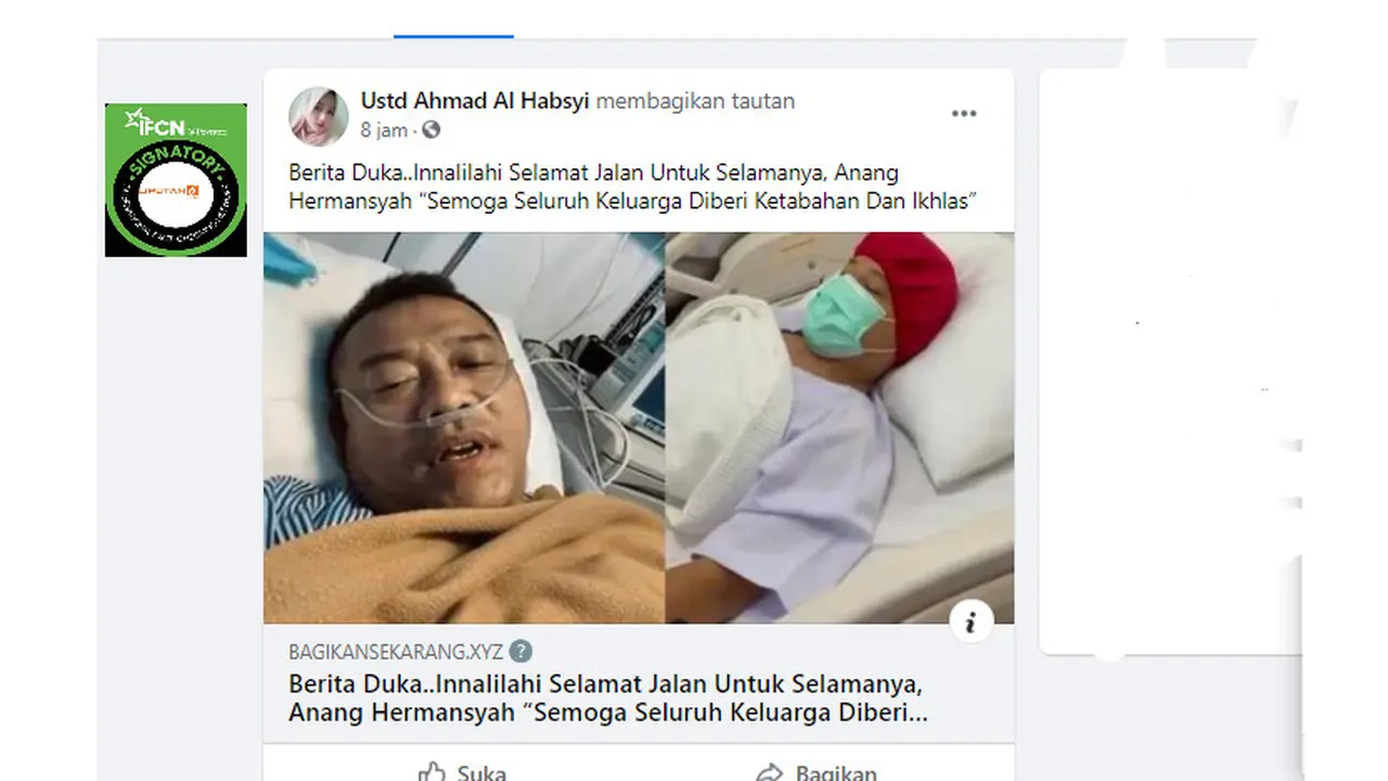 Cek Fakta Liputan6.com menelusuri  informasi artikel kabar duka Anang Hermansyah