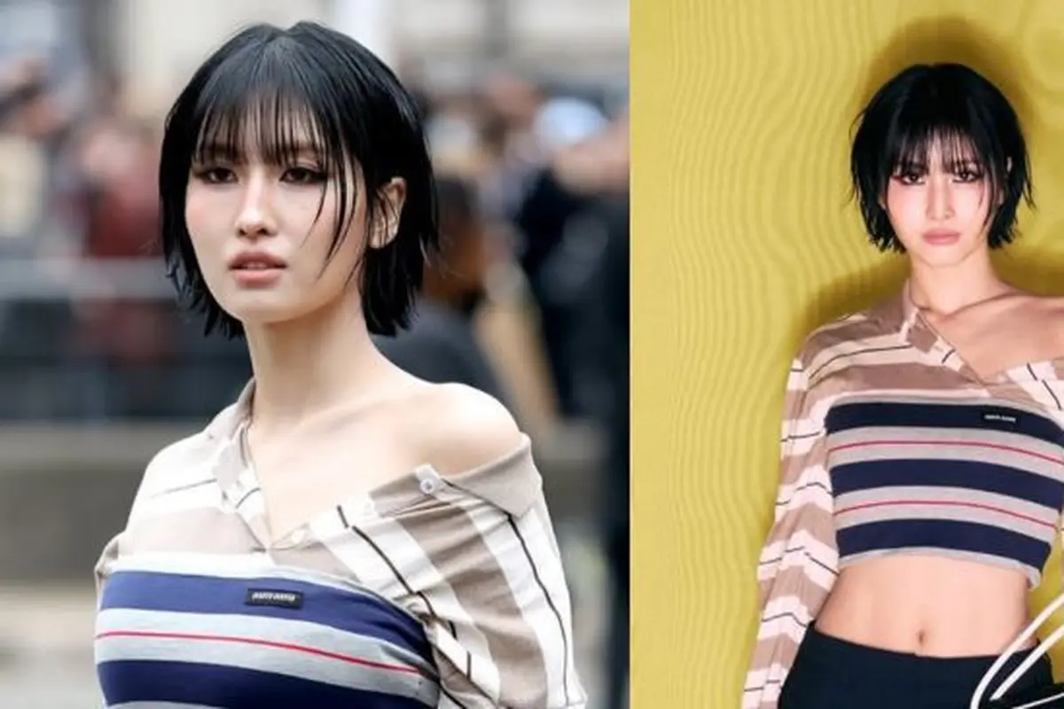 Potret Cantik Momo TWICE Pamer Perut Rata di Paris Fashion Week (credit: instagram/sobrikorea)