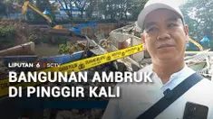 Diduga karena tidak kuat menahan beban sampah dan air hujan, bangunan di bantaran kali banjir kanal barat di kawasan Tanah Abang, Jakarta Pusat, ambruk.